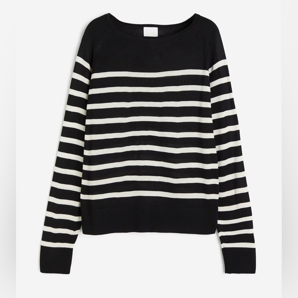 H&M Black and White Crew Neck Sweater with Stripes